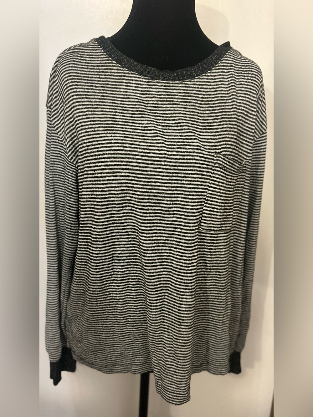 stars above Black and White Striped Long Sleeve Sweater